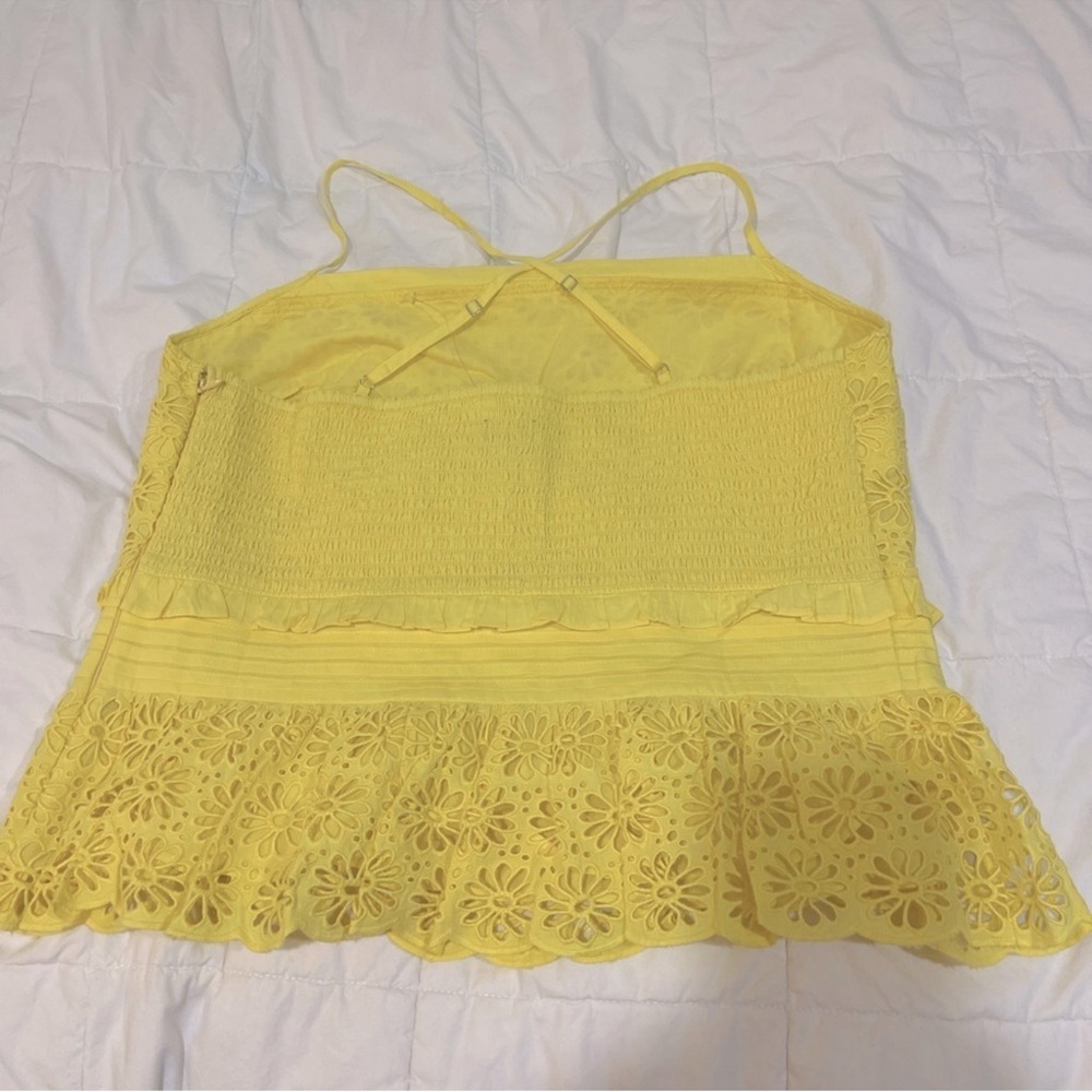 J. Crew Cross-Back Smocked Waist Sunflower Yellow Eyelet Top - Picture 4 of 10